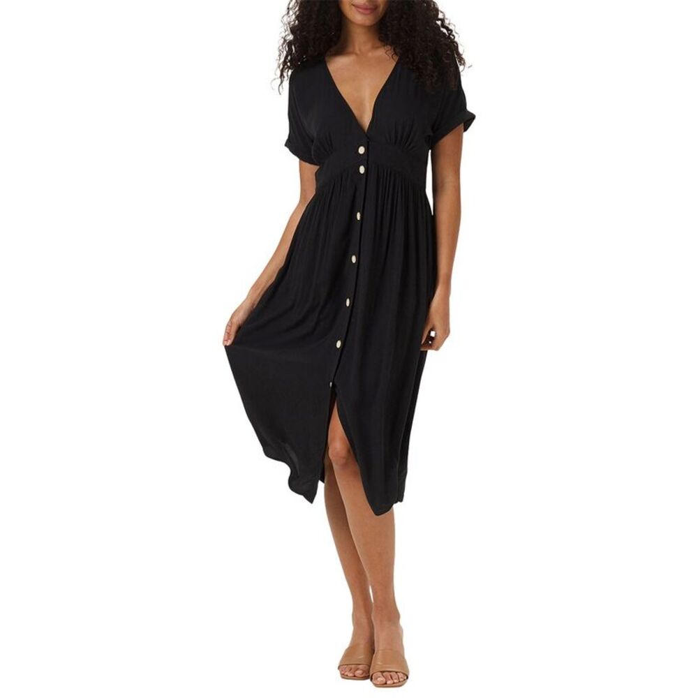 The Normal Brand Womens  Deep V Button-Thru Dress, Black